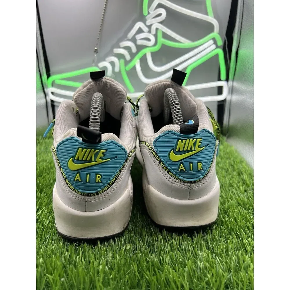 Nike Air Max 90 Worldwide‎ Sneaker Size 7Y Whit/Blue Fury Black Volt CV7665-100